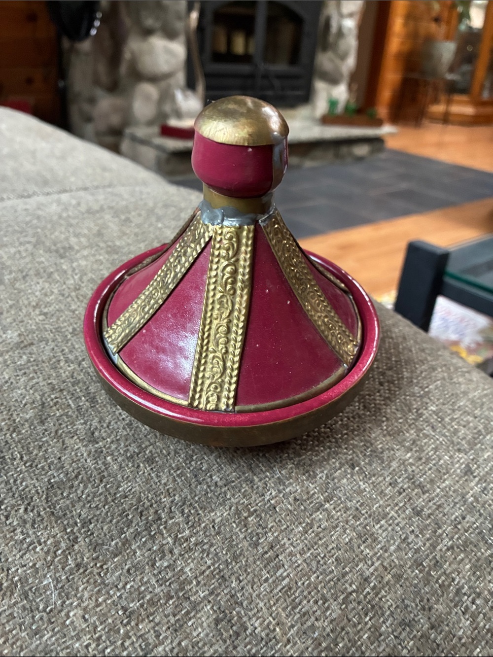 Decorative Ceramic Tagine Accent - Red and Gold NOT FOOD SAFE!